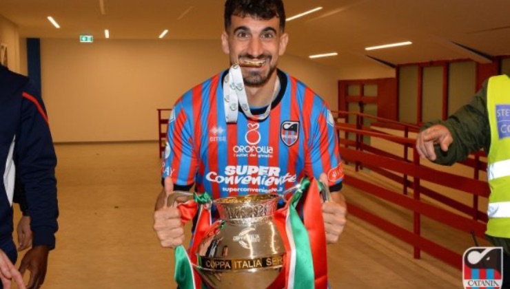 Rocco Costantino festeggia dopo la vittoria della Coppa Italia Serie C / Credit: Catania FC / www.lacasadic.com