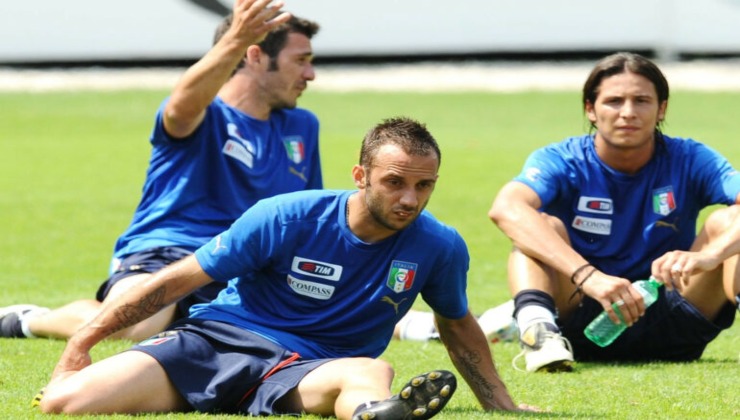 Mascara durante una sessione d'allenamento con la Nazionale